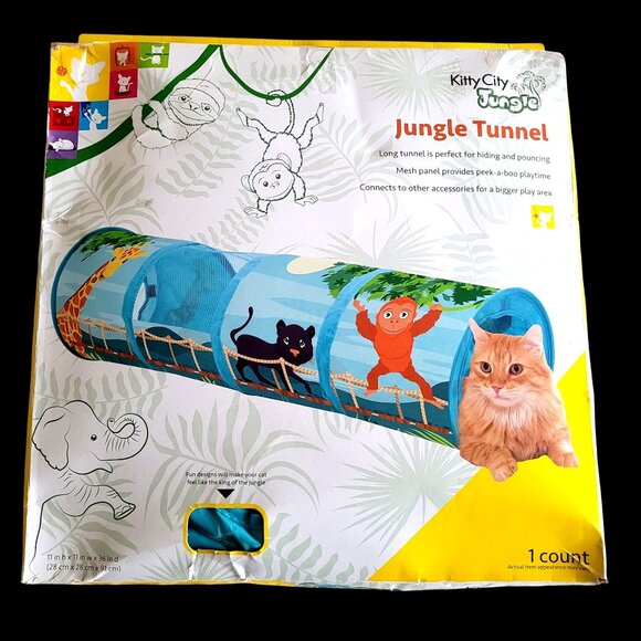 Kitty City Jungle Tunnel Cats Small Pets Blue Jungle Animal Print Mesh Panels - Picture 1 of 10